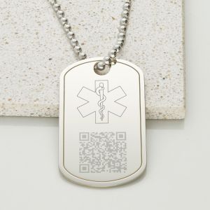 Sterling Silver QR Code Medical Alert Star of Life Dog Tag With Engraving Option