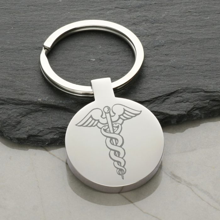 Mirror Polished Round Medic Aware Keyring With Engraving