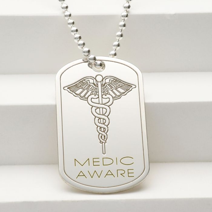 Sterling Silver Medic Aware Wings Dog Tag With Engraving