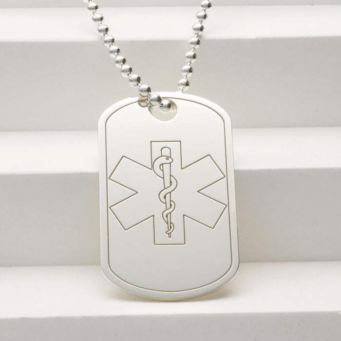 Sterling Silver Medical Alert Snake & Star of Life Dog Tag With Engraving