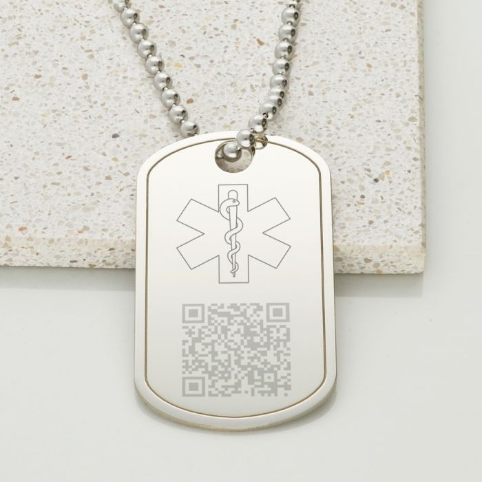 Sterling Silver QR Code Medical Alert Star of Life Dog Tag With Engraving Option