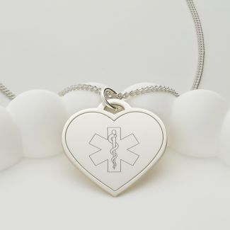 Sterling Silver Medic Aware Star Of Life Heart Pendant With Optional Chain