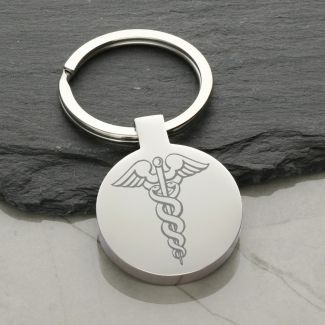 Mirror Polished Round Medic Aware Keyring With Engraving