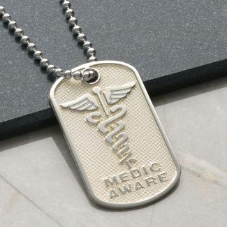 Sterling Silver 3D Medic Aware Dog Tag With Engraving