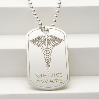 Sterling Silver Medic Aware Wings Dog Tag With Engraving