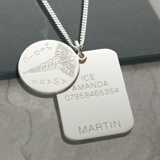 Sterling Silver Medic Aware ICE Tag & Disc Pendant With Optional Chain
