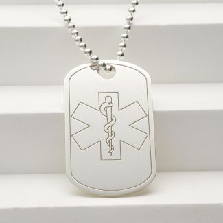Sterling Silver Medical Alert Snake & Star of Life Dog Tag With Engraving