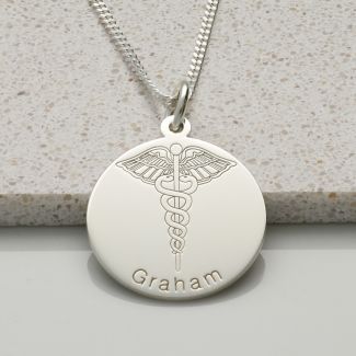 Sterling Silver Unisex Medic Disc Charm Pendant with Optional Chain