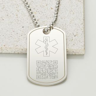 Sterling Silver QR Code Medical Alert Star of Life Dog Tag With Engraving Option