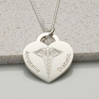 Medical ID Heart Charm Necklace in Sterling Silver