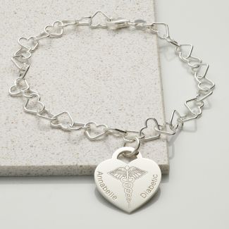 Heart on Hearts Medical ID Charm Bracelet in Sterling Silver