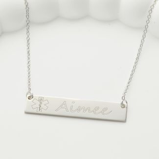 Horizontal Name Bar Medic ID Necklace In Sterling Silver