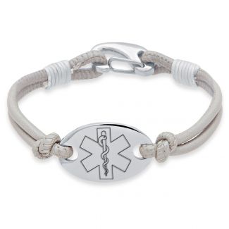 Ladies Leather and Stainless Steel Medical Bracelet On Pearl Leather Bracelet