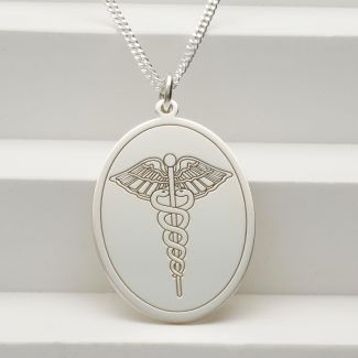 Sterling Silver Medic Aware Wings Oval Pendant & Chain
