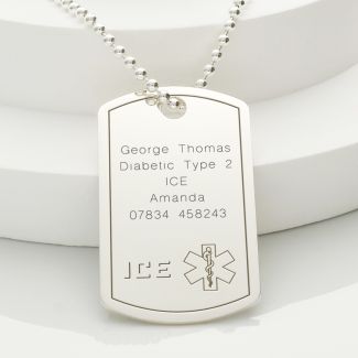 Sterling Silver ICE Medical Alert Cross Large Dog Tag Pendant 